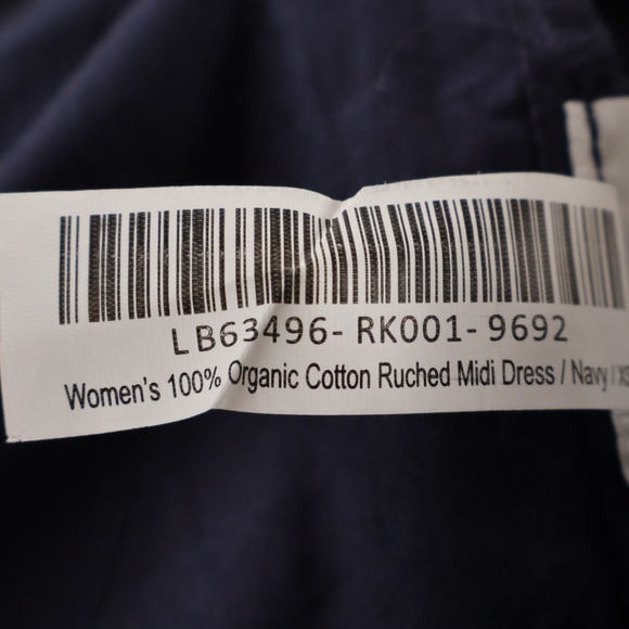 Quince Organic Cotton Ruched Midi Dress Navy Blue Square Neck Tiered Skirt XS - Picture 10 of 10